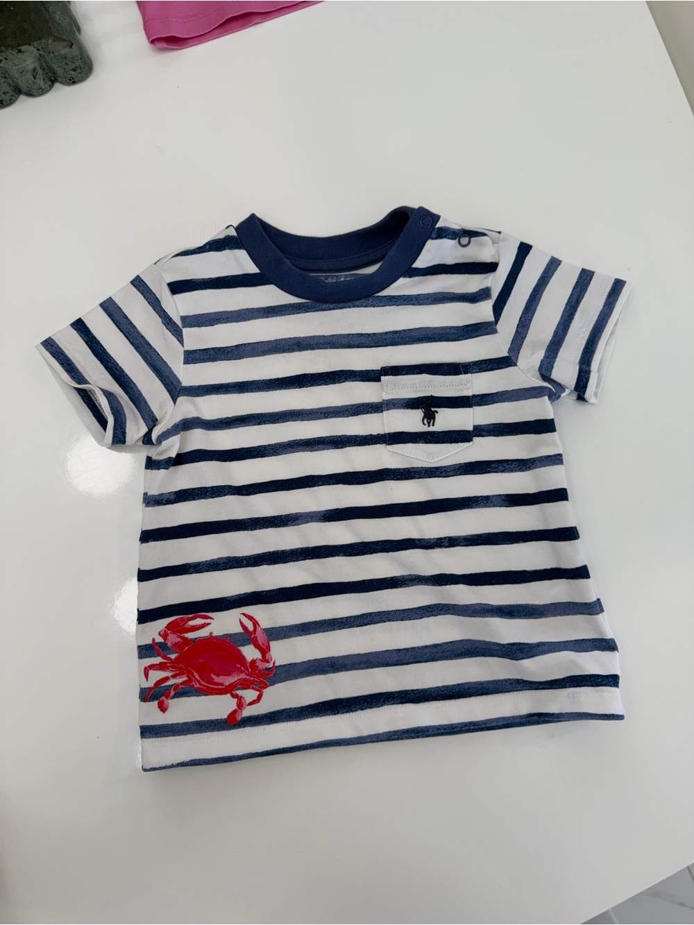 Polo by Ralph Lauren Navy & White Striped Tee with Red Crab